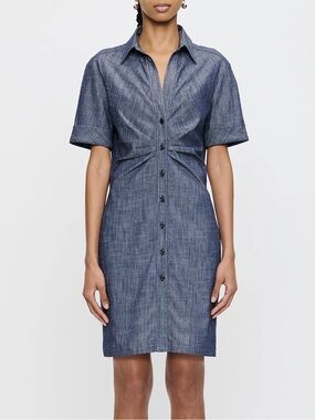 NWOT CALLAS ONDINE Sleeveless Chambray Navy Blue Denim Shirt Dress Size 12